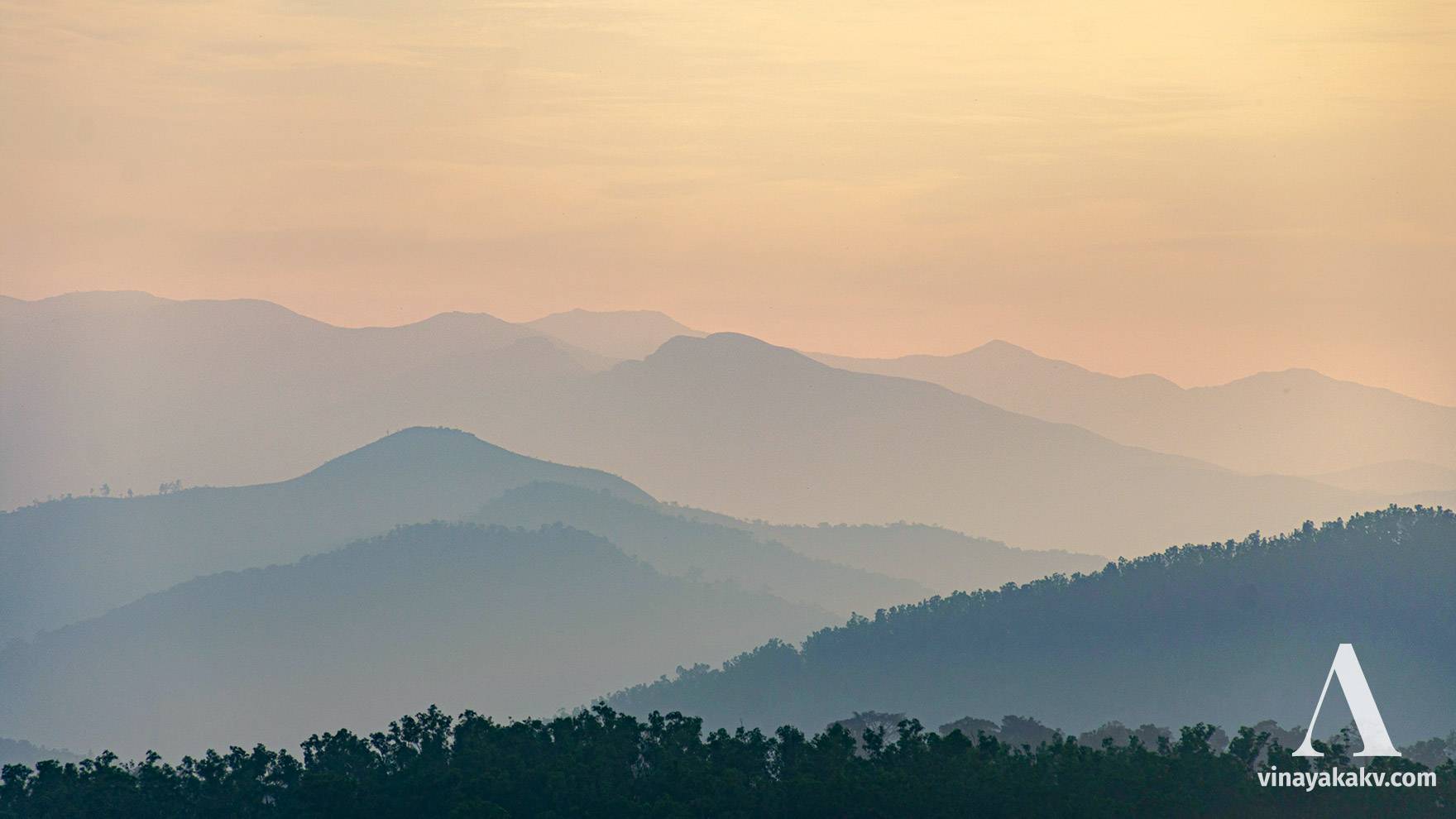 Layers of mountains seen on a moderately hazy day