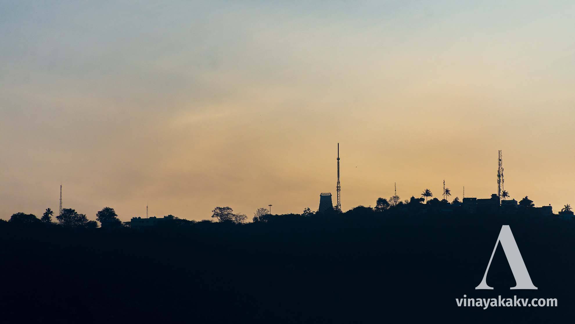 Sielhoutte of _Chamundi Betta_ peak taken in the morning. The temple tower is clearly seen near the center.