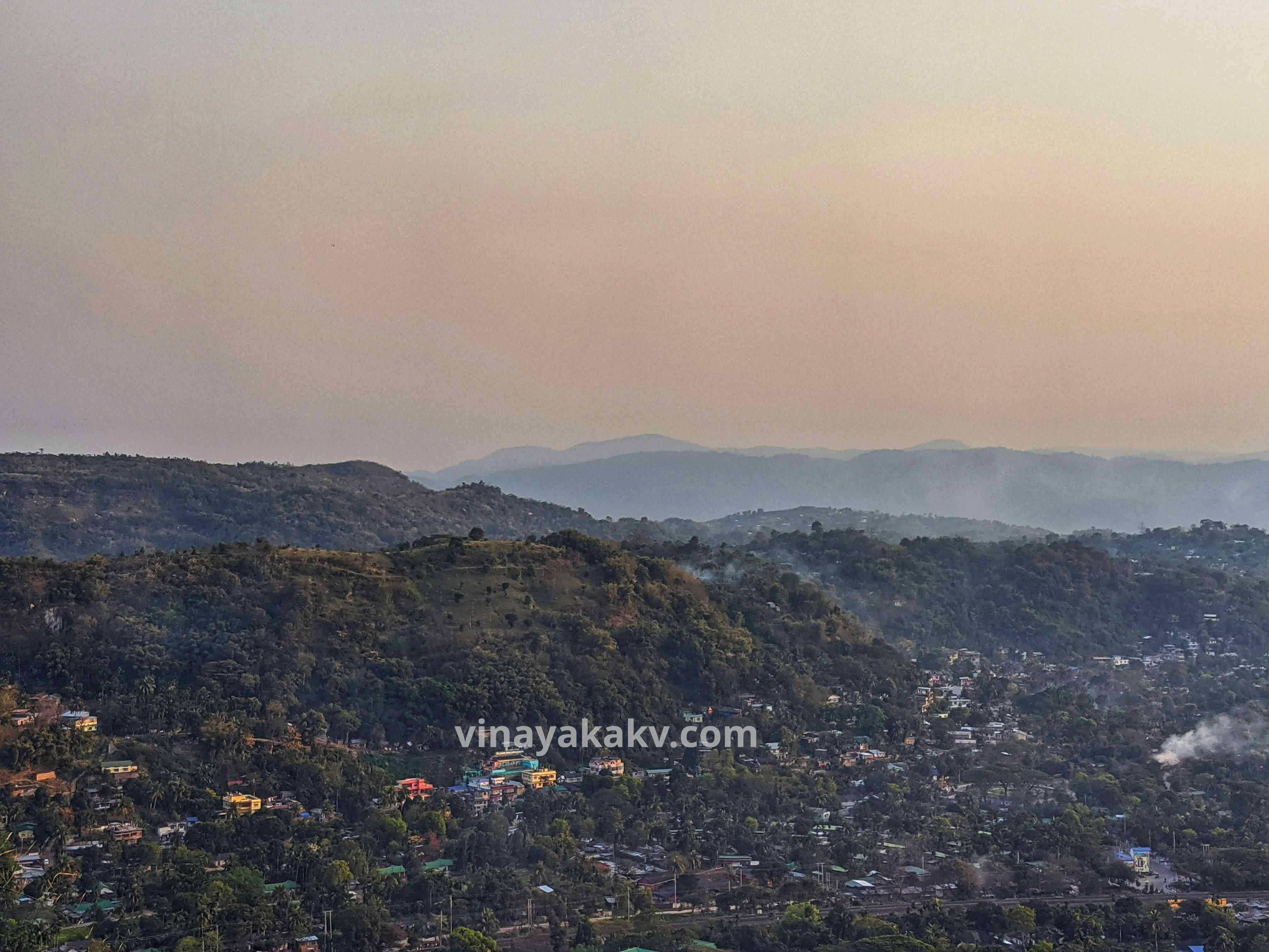 View of Guvāhaṭi from Nīlācala. The blue mountains are a part of Shillong plateau.